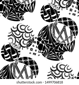 Doodled Circles. Seamless Background with Ornate Elements for Underwear Wallpaper Tablecloth. Black and White Vector Rapport in Modern Colors. Colorful Christmas Decoration. Seamless Doodled Circles.