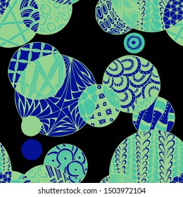 Doodled Circles. Seamless Background with Ornate Elements for Underwear Wallpaper Tablecloth. Black and White Vector Rapport in Modern Colors. Colorful Christmas Decoration. Seamless Doodled Circles.
