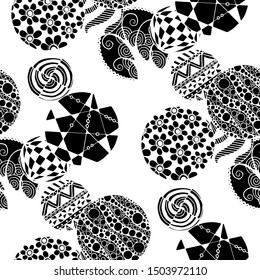 Doodled Circles. Seamless Background with Ornate Elements for Underwear Wallpaper Tablecloth. Black and White Vector Rapport in Modern Colors. Colorful Christmas Decoration. Seamless Doodled Circles.
