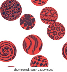 Doodled Circles. Seamless Background with Ornate Elements for Underwear Wallpaper Tablecloth. Black and White Vector Rapport in Modern Colors. Colorful Christmas Decoration. Seamless Doodled Circles.