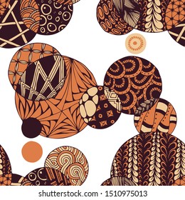 Doodled Circles. Seamless Background with Ornate Elements for Underwear Wallpaper Tablecloth. Black and White Vector Rapport in Modern Colors. Colorful Christmas Decoration. Seamless Doodled Circles.