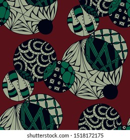 Doodled Circles. Seamless Background with Ornate Elements for Underwear Wallpaper Tablecloth. Black and White Vector Rapport in Modern Colors. Colorful Christmas Decoration. Seamless Doodled Circles.