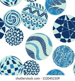 Doodled Circles. Seamless Background with Ornate Elements for Underwear Wallpaper Tablecloth. Black and White Vector Rapport in Modern Colors. Colorful Christmas Decoration. Seamless Doodled Circles.