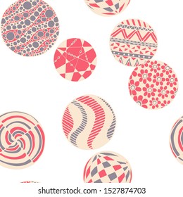 Doodled Circles. Seamless Background with Ornate Elements for Underwear Wallpaper Tablecloth. Black and White Vector Rapport in Modern Colors. Colorful Christmas Decoration. Seamless Doodled Circles.