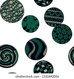 Doodled Circles. Seamless Background with Ornate Elements for Underwear Wallpaper Tablecloth. Black and White Vector Rapport in Modern Colors. Colorful Christmas Decoration. Seamless Doodled Circles.