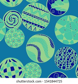 Doodled Circles. Seamless Background with Ornate Elements for Underwear Wallpaper Tablecloth. Black and White Vector Rapport in Modern Colors. Colorful Christmas Decoration. Seamless Doodled Circles.