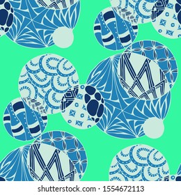 Doodled Circles. Seamless Background with Ornate Elements for Underwear Wallpaper Tablecloth. Black and White Vector Rapport in Modern Colors. Colorful Christmas Decoration. Seamless Doodled Circles.