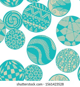 Doodled Circles. Seamless Background with Ornate Elements for Underwear Wallpaper Tablecloth. Black and White Vector Rapport in Modern Colors. Colorful Christmas Decoration. Seamless Doodled Circles.