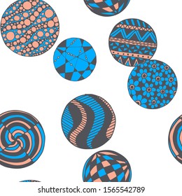 Doodled Circles. Seamless Background with Ornate Elements for Underwear Wallpaper Tablecloth. Black and White Vector Rapport in Modern Colors. Colorful Christmas Decoration. Seamless Doodled Circles.