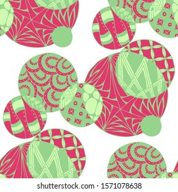 Doodled Circles. Seamless Background with Ornate Elements for Underwear Wallpaper Tablecloth. Black and White Vector Rapport in Modern Colors. Colorful Christmas Decoration. Seamless Doodled Circles.