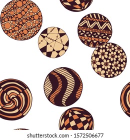 Doodled Circles. Seamless Background with Ornate Elements for Underwear Wallpaper Tablecloth. Black and White Vector Rapport in Modern Colors. Colorful Christmas Decoration. Seamless Doodled Circles.