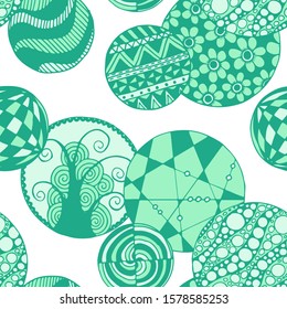 Doodled Circles. Seamless Background with Ornate Elements for Underwear Wallpaper Tablecloth. Black and White Vector Rapport in Modern Colors. Colorful Christmas Decoration. Seamless Doodled Circles.