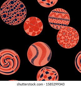 Doodled Circles. Seamless Background with Ornate Elements for Underwear Wallpaper Tablecloth. Black and White Vector Rapport in Modern Colors. Colorful Christmas Decoration. Seamless Doodled Circles.