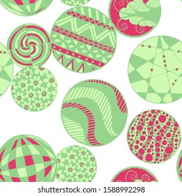 Doodled Circles. Seamless Background with Ornate Elements for Underwear Wallpaper Tablecloth. Black and White Vector Rapport in Modern Colors. Colorful Christmas Decoration. Seamless Doodled Circles.