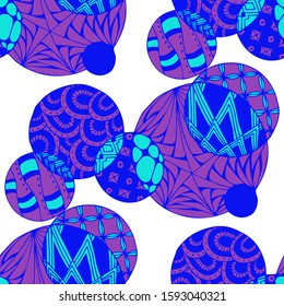 Doodled Circles. Seamless Background with Ornate Elements for Underwear Wallpaper Tablecloth. Black and White Vector Rapport in Modern Colors. Colorful Christmas Decoration. Seamless Doodled Circles.