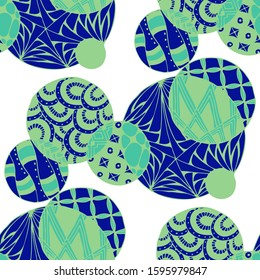 Doodled Circles. Seamless Background with Ornate Elements for Underwear Wallpaper Tablecloth. Black and White Vector Rapport in Modern Colors. Colorful Christmas Decoration. Seamless Doodled Circles.