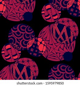 Doodled Circles. Seamless Background with Ornate Elements for Underwear Wallpaper Tablecloth. Black and White Vector Rapport in Modern Colors. Colorful Christmas Decoration. Seamless Doodled Circles.