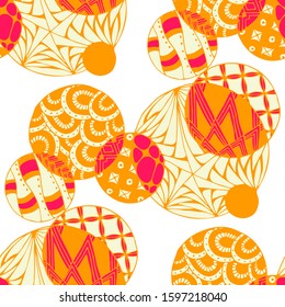 Doodled Circles. Seamless Background with Ornate Elements for Underwear Wallpaper Tablecloth. Black and White Vector Rapport in Modern Colors. Colorful Christmas Decoration. Seamless Doodled Circles.