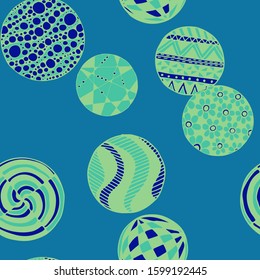 Doodled Circles. Seamless Background with Ornate Elements for Underwear Wallpaper Tablecloth. Black and White Vector Rapport in Modern Colors. Colorful Christmas Decoration. Seamless Doodled Circles.