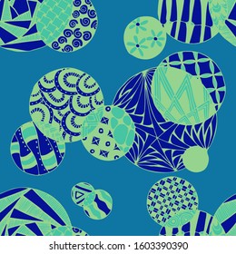 Doodled Circles. Seamless Background with Ornate Elements for Underwear Wallpaper Tablecloth. Black and White Vector Rapport in Modern Colors. Colorful Christmas Decoration. Seamless Doodled Circles.