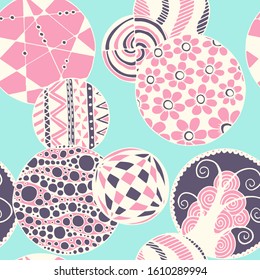 Doodled Circles. Seamless Background with Ornate Elements  