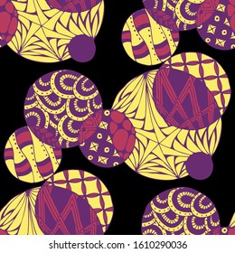 Doodled Circles. Seamless Background with Ornate Elements 