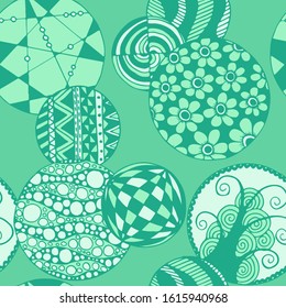 Doodled Circles. Seamless Background with Ornate Elements for Underwear Wallpaper Tablecloth. Black and White Vector Rapport in Modern Colors. Colorful Christmas Decoration. Seamless Doodled Circles.