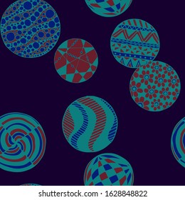 Doodled Circles. Seamless Background with Ornate Elements for Underwear Wallpaper Tablecloth. Black and White Vector Rapport in Modern Colors. Colorful Christmas Decoration. Seamless Doodled Circles.