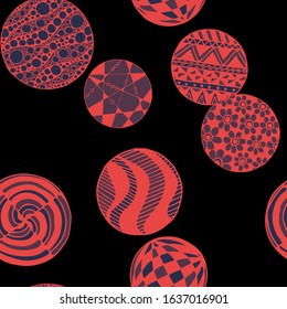 Doodled Circles. Seamless Background with Ornate Elements for Underwear Wallpaper Tablecloth. Black and White Vector Rapport in Modern Colors. Colorful Christmas Decoration. Seamless Doodled Circles.