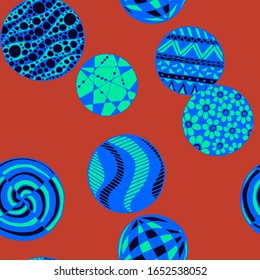 Doodled Circles. Seamless Background with Ornate Elements for Underwear Wallpaper Tablecloth. Black and White Vector Rapport in Modern Colors. Colorful Christmas Decoration. Seamless Doodled Circles.