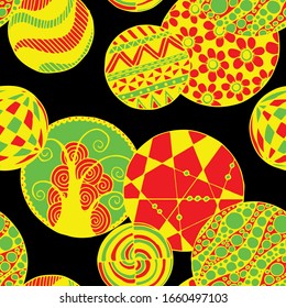 Doodled Circles. Seamless Background with Ornate Elements for Underwear Wallpaper Tablecloth. Black and White Vector Rapport in Modern Colors. Colorful Christmas Decoration. Seamless Doodled Circles.