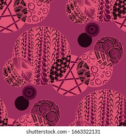 Doodled Circles. Seamless Background with Ornate Elements for Underwear Wallpaper Tablecloth. Black and White Vector Rapport in Modern Colors. Colorful Christmas Decoration. Seamless Doodled Circles.