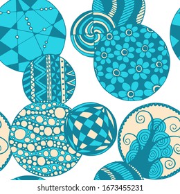 Doodled Circles. Seamless Background with Ornate Elements for Underwear Wallpaper Tablecloth. Black and White Vector Rapport in Modern Colors. Colorful Christmas Decoration. Seamless Doodled Circles.