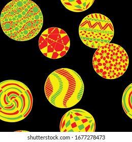 Doodled Circles. Seamless Background with Ornate Elements for Underwear Wallpaper Tablecloth. Black and White Vector Rapport in Modern Colors. Colorful Christmas Decoration. Seamless Doodled Circles.