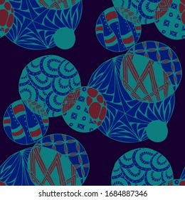 Doodled Circles. Seamless Background with Ornate Elements for Underwear Wallpaper Tablecloth. Black and White Vector Rapport in Modern Colors. Colorful Christmas Decoration. Seamless Doodled Circles.