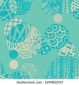 Doodled Circles. Seamless Background with Ornate Elements for Underwear Wallpaper Tablecloth. Black and White Vector Rapport in Modern Colors. Colorful Christmas Decoration. Seamless Doodled Circles.