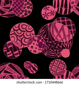 Círculos Doodled. Fondo impecable con elementos orgánicos para el mantel de papel interior. Rapto Vector blanco y negro en colores modernos. Decoración navideña colorida. Círculos sin Pañuelos.