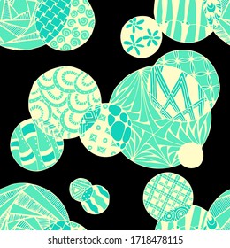 Círculos Doodled. Fondo impecable con elementos orgánicos para el mantel de papel interior. Rapto Vector blanco y negro en colores modernos. Decoración navideña colorida. Círculos sin Pañuelos.