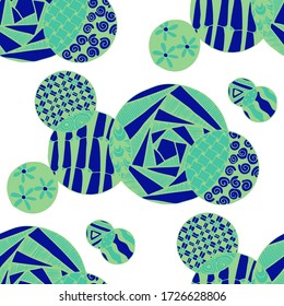Doodled Circles. Nahtloser Hintergrund mit Ornate Elements für Unterwäsche-Tischdecken. Schwarz-Weiß Vector Rapport in modernen Farben. Farbenfrohe Weihnachtsdekoration. Nahtlose doodled Circles.