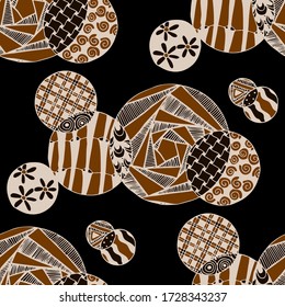 Doodled Circles. Seamless Background with Ornate Elements for Underwear Wallpaper Tablecloth. Black and White Vector Rapport in Modern Colors. Colorful Christmas Decoration. Seamless Doodled Circles.