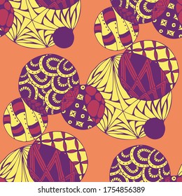 Doodled Circles. Seamless Background with Ornate Elements for Underwear Wallpaper Tablecloth. Black and White Vector Rapport in Modern Colors. Colorful Christmas Decoration. Seamless Doodled Circles.