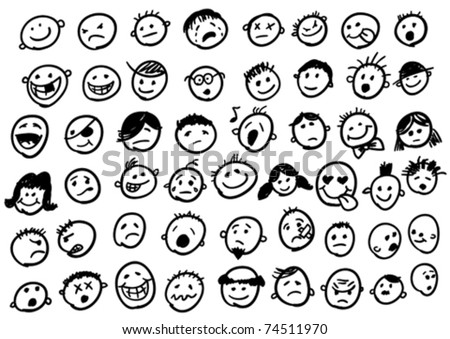 doodled funny stick figure faces