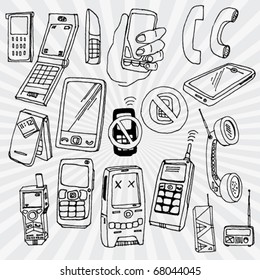 Doodled Mobile Phones and Other Devices Outline