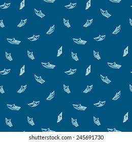 Doodled paper ships seamless vector pattern