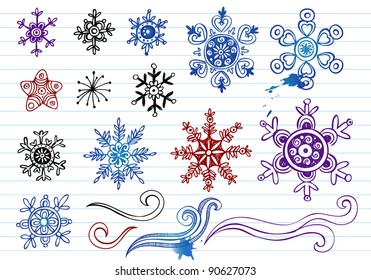 Doodled Snowflakes, original hand-drawn 12 snoflakes and ornaments.