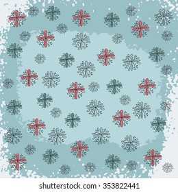 Doodled Snowflakes seamless pattern, original hand-drawn snoflakes and ornaments.