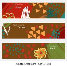 Doodled triangles scribbles brown banner set. Hand drawn textures creative abstract design. Website header social media advertisement sale brochure templates. Isolated on layer