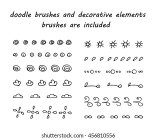 Doodle,ink brushes and hand drawn decorative elements. Grunge style. Brushes are included.