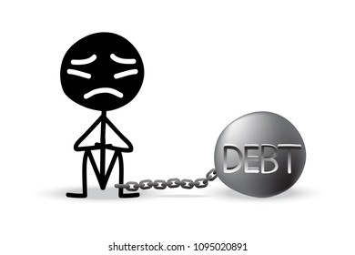 Doodleman is chained by a large pendulum,Debt concept,Business Concept,Vector,Illustrations.