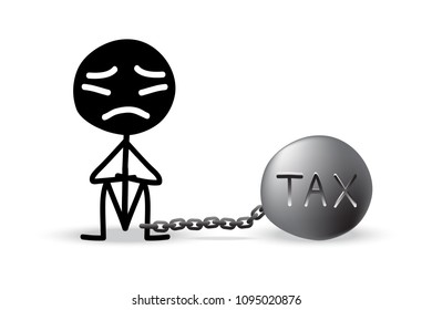 Doodleman is chained by a large pendulum,Tax concept,Business Concept,Vector,Illustrations.